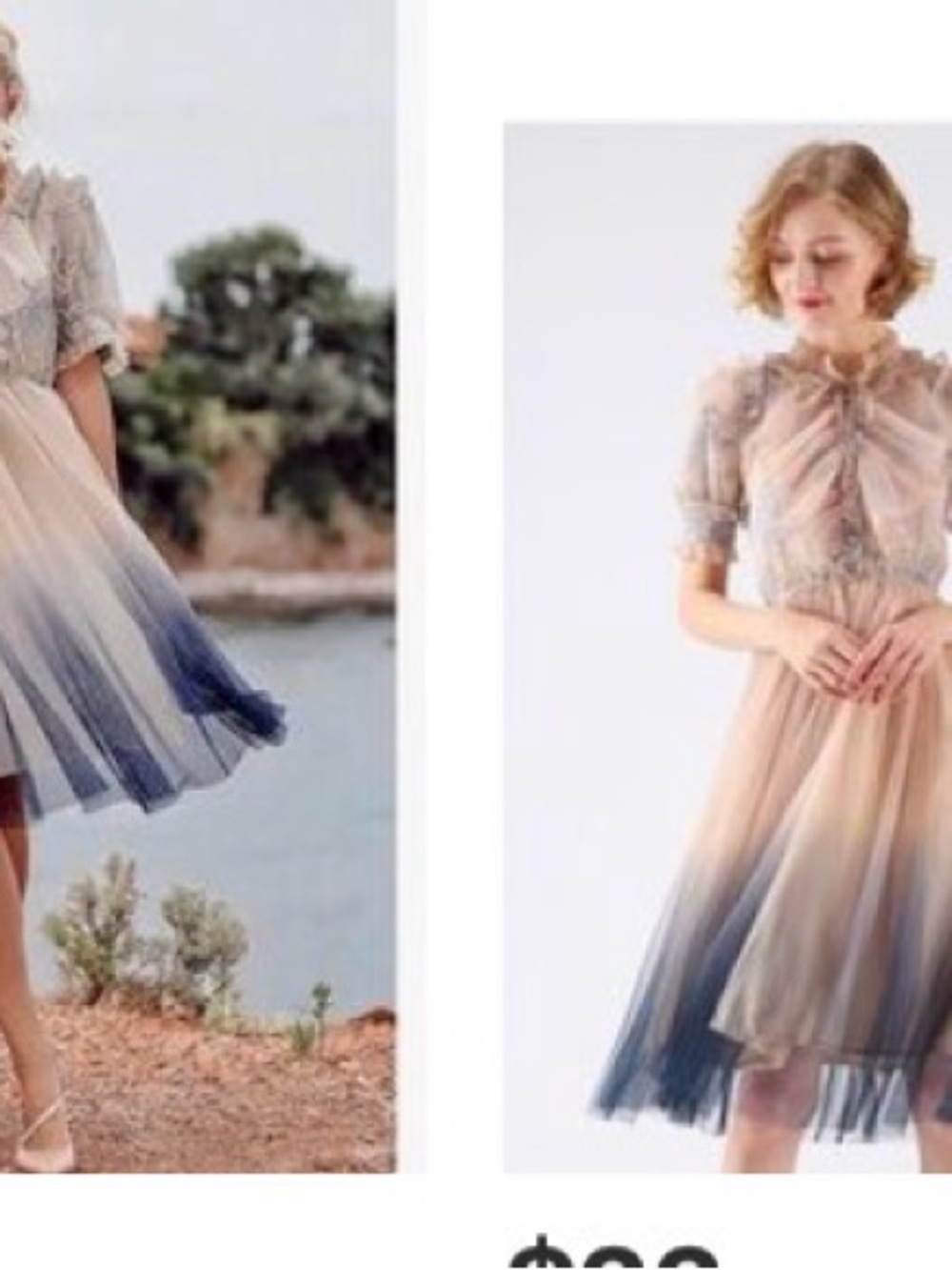 Chicwish Blush to Navy Ombre Ruffle Pleated Dress